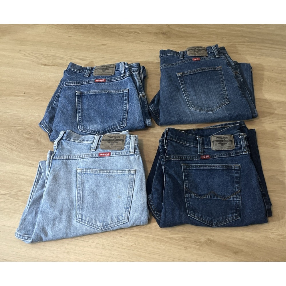 Lot‎ of 4 Wrangler Premium Denim Blue Jeans Men's (2) 38x29 (1) 38x30 (1) 38x32